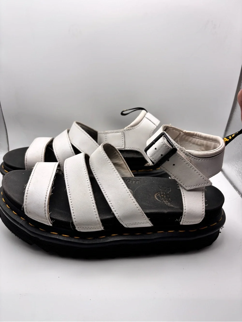 Dr. Martens White Leather Strappy Platform Sandals with Ankle Buckles